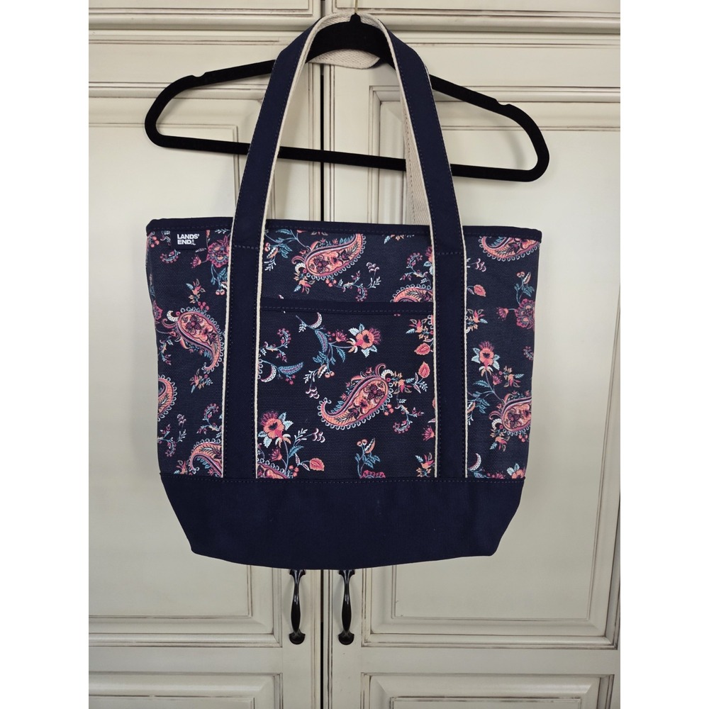 Lands' End Navy Blue Paisley Canvas Tote